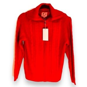 Rose Collective Knit Zip Cardigan Wide Collar Acrylic